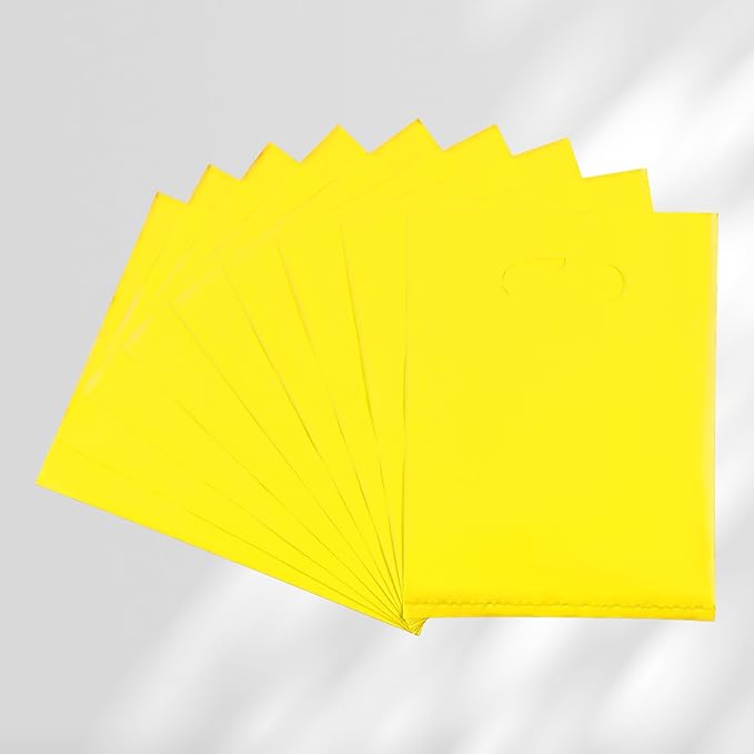100 PCS Yellow Small Gift Bags, 6"x8" Merchandise Bags for Small Businesses, Goodie Bags Party Favor Bags for Kids, Treat Bag Retail Bag with Handle for Kids Birthday, Christmas