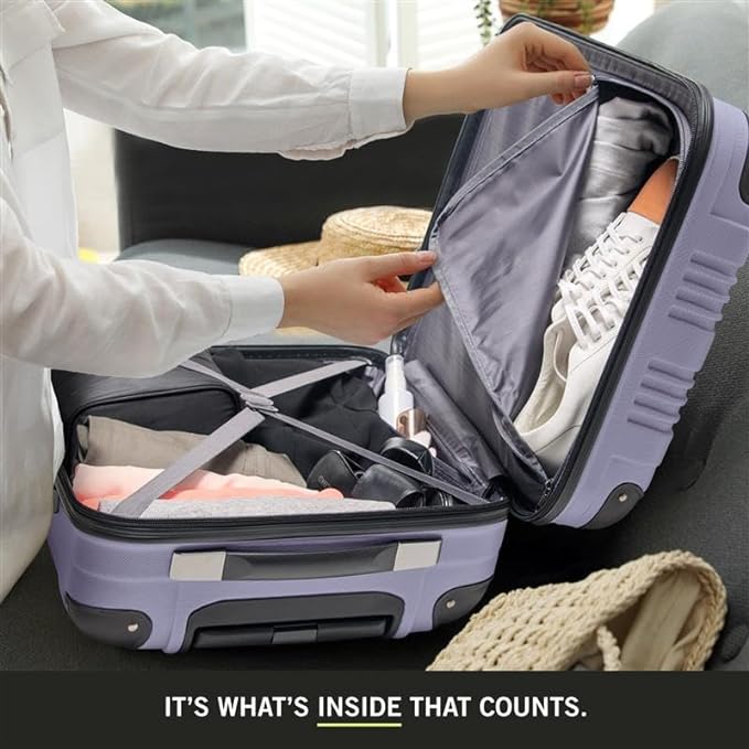 Kenneth Cole REACTION Out of Bounds Lightweight Hardshell 4-Wheel Spinner Luggage, Smokey Purple, 24-Inch Checked