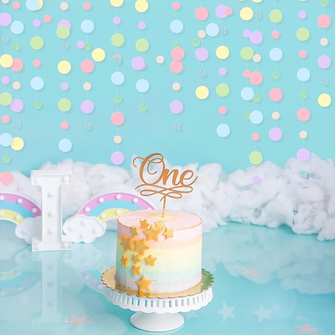 Outus 5 Pieces Colorful Dots Paper Garland Easter Decor Round Glitter Hanging Confetti Streamers Backdrop for Spring Birthday Classroom Halloween Trunk or Treat Car Decoration (Pastel)