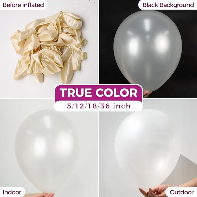 Bezente Pearl White Balloons Latex Party Balloons - 100 Pack 12 inch Round Helium Pearlescent White Ivory Balloons for Anniversary Wedding Bridal Shower Birthday Engagement Party Decorations