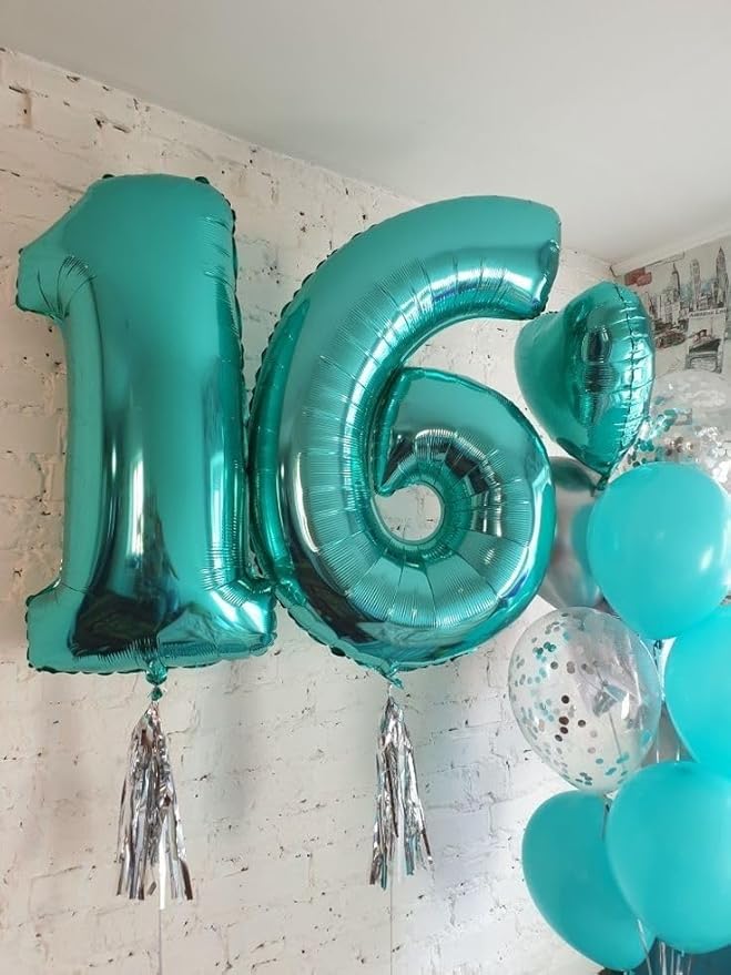 6 Balloon Numbers, 40 Inch Foil Big Balloon for Men And Women, Blue-Green Balloons for 6, 16, 26, 60, 2026 Graduation, Birthday, Wedding Anniversary, Xmas, Party Supplies