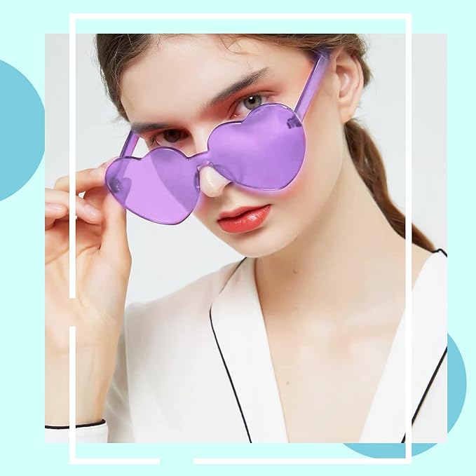 20 Pack Heart Sunglasses for Women Candy Transparent Rimless Bulk Heart Shaped Glasses for Bachelorette Party Favors