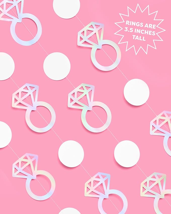 xo, Fetti Iridescent Engagement Ring Garland - 4 pcs, 12' | Bachelorette Decorations, Tying The Knot Bride Bach Decor, Engagement Party Photo Booth Backdrop, Proposal Supplies