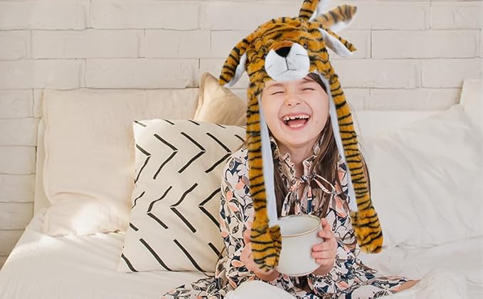 Animal Hat with Ears Moving Jumping Pop Up Beating Hat Plush Holiday Cosplay Dress Up Funny Gift for Kids