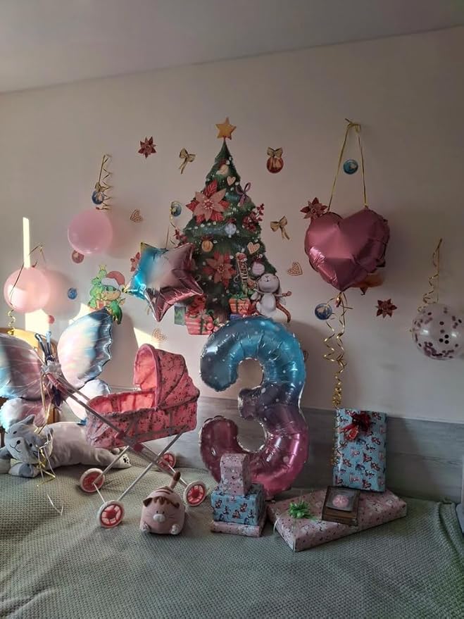Starry Sky Number 2 Balloon 40 Inch, 2 Balloon Number, 2nd Birthday Decorations for Baby Girls Boys Toddlers