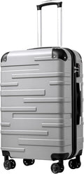 Coolife Hardside Checked Luggage with TSA Lock, Spinner Wheels, Telescopic Handle, Lightweight Suitcase (Silver, L(28in))