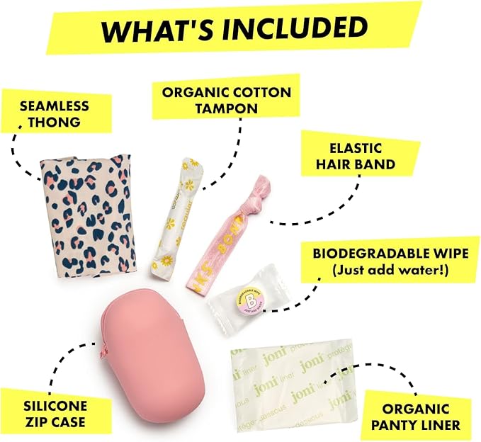 BONKS GoGo Kit - Emergency Period Kit - Portable Menstrual Pouch for Women & Teens - Essential Women's Travel Kit - Includes Tampon, Pantyliner, Underwear & More - Female Hygiene Care