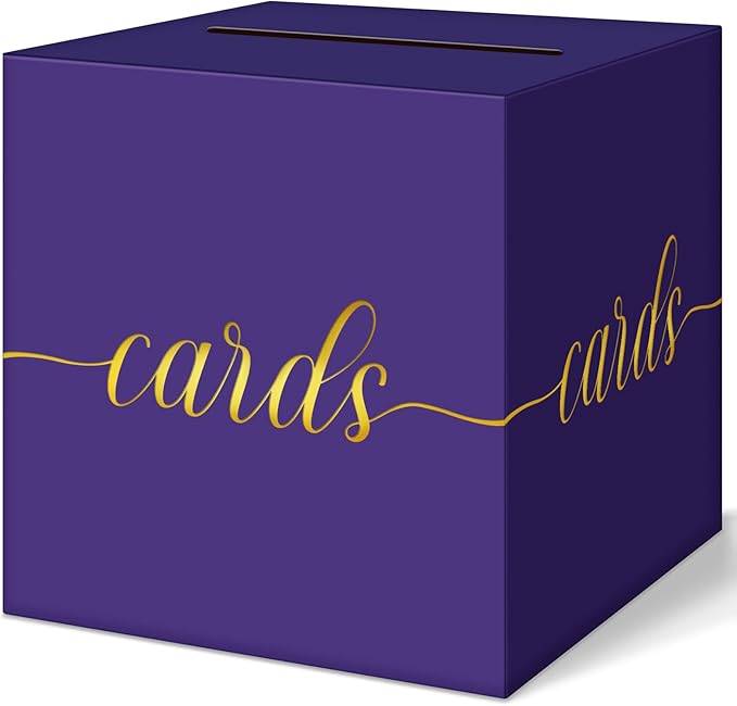 QIKSION Purple Graduation Card Box, Gold Foil Gift Card Box for Graduation, Party, Wedding Reception, Birthday, Baby Shower, Raffle