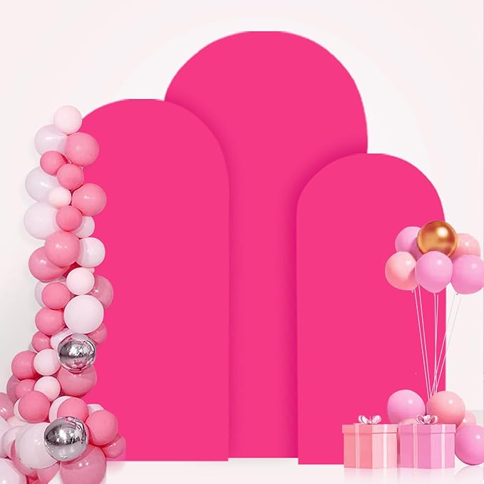 Arch Backdrop Cover Set of 3 Hot Pink Arch Cover Backdrop Fabric 5FT 6FT 7FT Spandex Round Top Arches Stand Covers for Birthday Party Arched Covers Stretchy Backdrops for Prom Reception Decor
