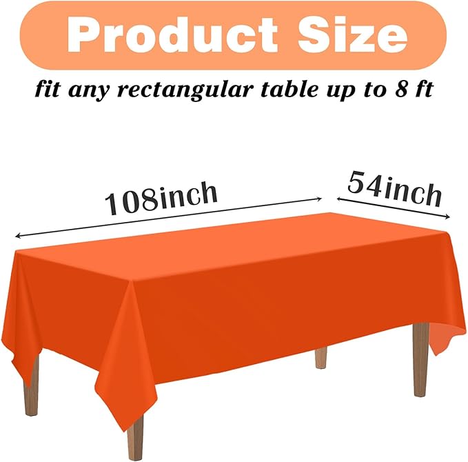 Kopokita 6PCS Orange Plastic Tablecloths 54 x 108 Inch, Disposable Table Cloths Rectangle Party Table Covers