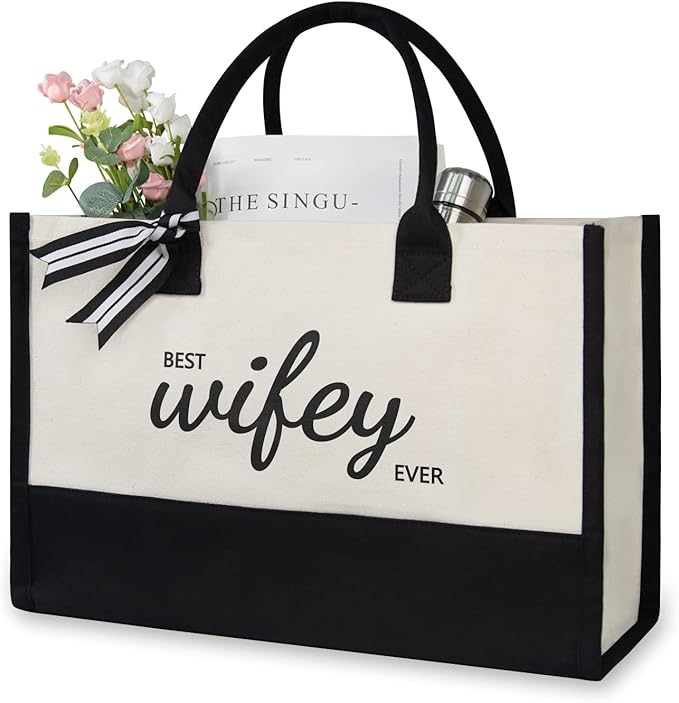 TOPDesign Canvas Tote Bag, Bridal Shower Gifts for Bride, Wedding Bachelorette Bride Gifts Shoulder Bag