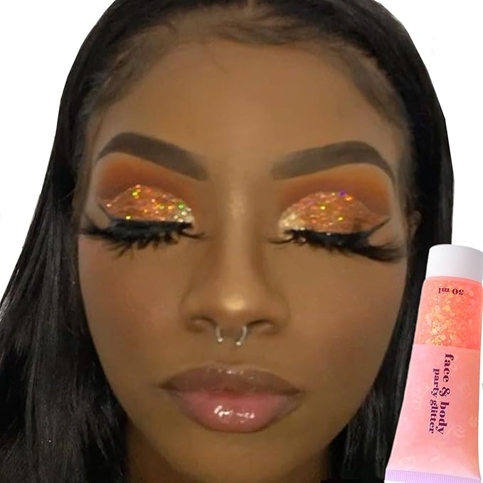 Go Ho Orange Face Body Glitter,Sparkle Orange Face Paint Glitter Makeup,Holographic Chunky Sequins Glitters Gel for Eye Lip Hair Nails,Halloween SFX Makeup Accessories,52g