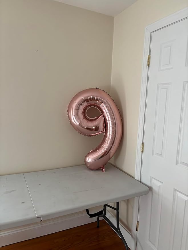 40 Inch Rose Gold Number 9 Balloon, Giant 9 Number Balloons for 9th Birthday Decorations, Party Supplies for Baby Boy Girl, Rose Gold Party Decor