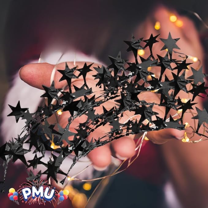 PMU 25 Ft Star Wire Shiny Garland Black - Halloween, Christmas Party, Wedding, Birthday, Festive Home Decoration Ornament Black