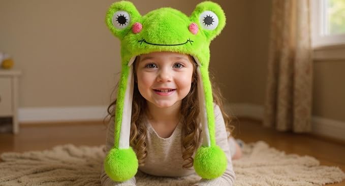 Animal Hat with Ears Moving Jumping Pop Up Beating Hat Plush Holiday Cosplay Dress Up Funny Gift for Kids