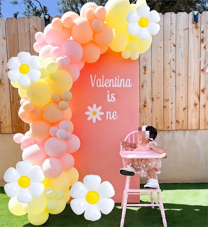 Daisy Balloon Garland Arch Kit Macaron Pastel Pink And Yellow Boho Groovy Party For Baby Shower Wedding Birthday Sunflower Decor