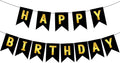 Black Happy Birthday Banner Sign Black Gold Bunting Banner Garland for Kids Girl Woman Birthday Tea Party Decorations Bunting Flag Birthday Party Supplies