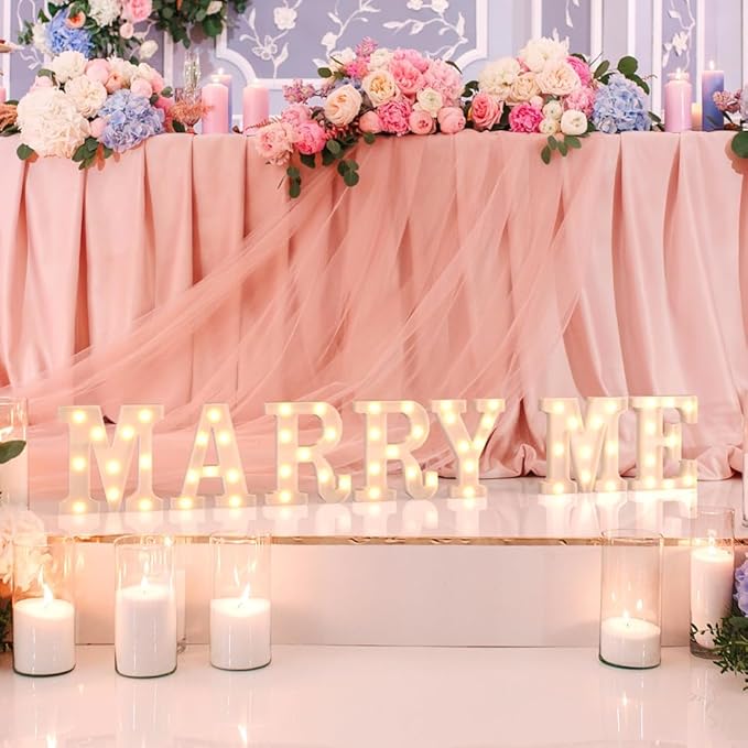 Light Up Letters Marquee, LED Alphabet Sign, White Plastic Battery Powered Night Lights for Parties (R)