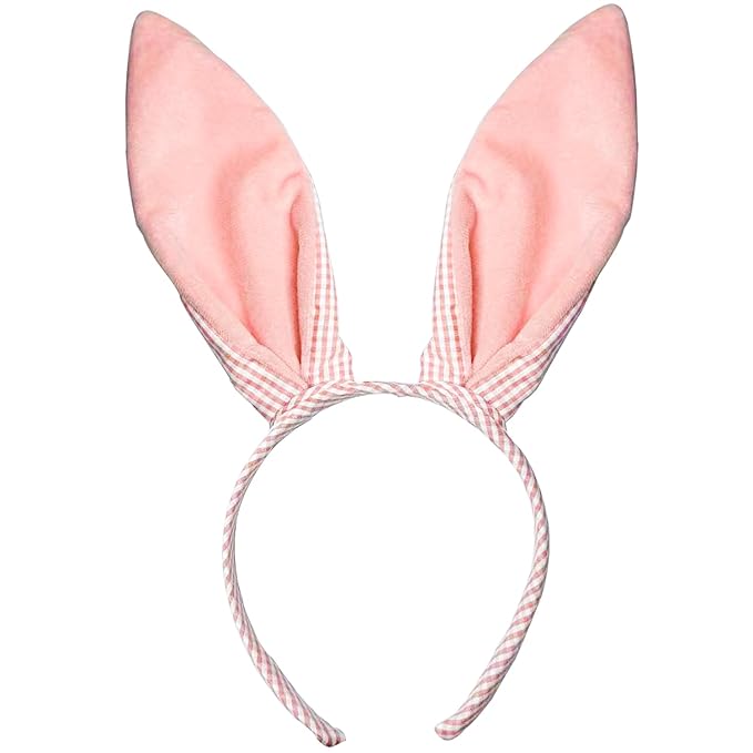 Pink Bunny Ears Headband, Cute Pink Plaid Easter Bunny Ears Headband for Easter Accessories for Women