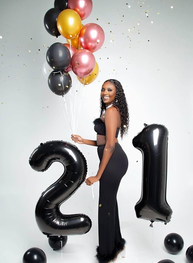 40 Inch Black Number 8 Balloon, Giant 8 Number Balloons for 8th Birthday Decorations, Party Supplies for Baby Boy Girl, Black Party Decor
