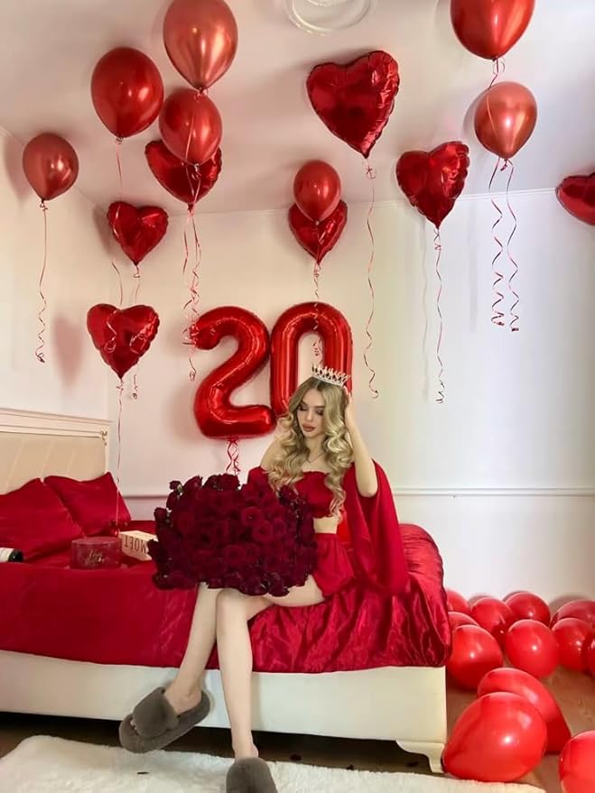 8 Birthday Balloon, 40 Inch Red Foil Big Ballon for Women And Men, Numbers Balloon Decoration for Happy 8 18 28 80 Birthday, Wedding Anniversary, New Year, Party Decoration