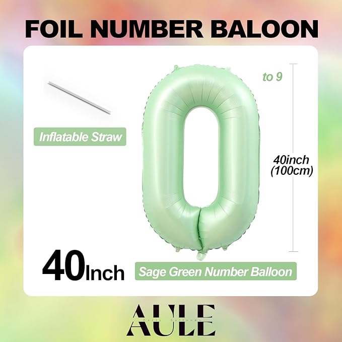 AULE 40 Inch Large 5 Balloon Numbers Sage Green, Big Foil Number Balloons, Giant Helium Happy Birthday Party Decorations for Man and Women, Huge Mylar Anniversary Party Supplies