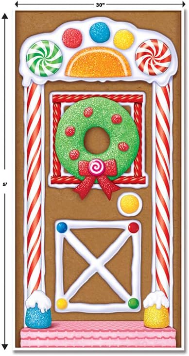 Beistle Gingerbread House Door Covers 2 Piece Christmas Party Supplies, Winter Décor, 30" x 5', Multicolored