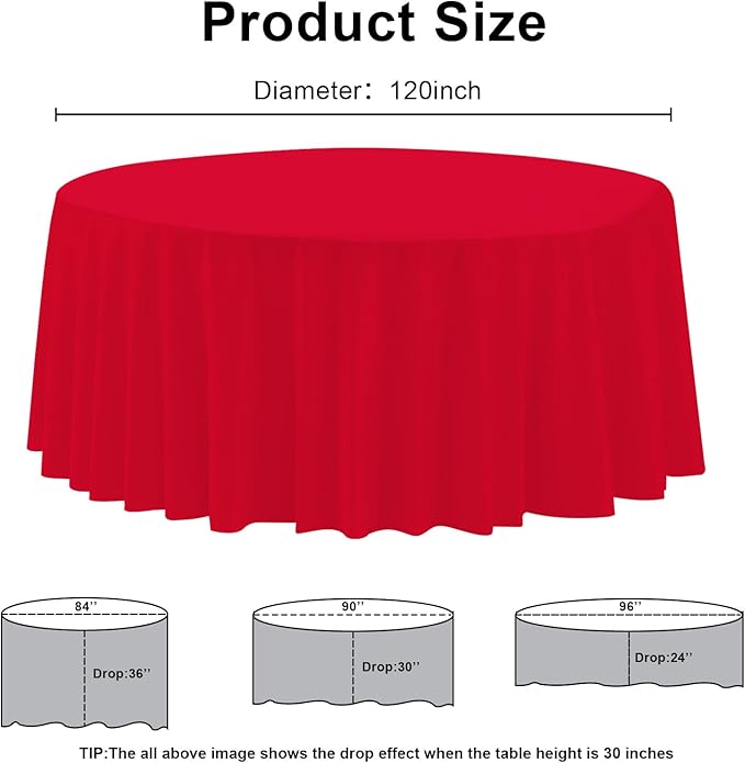 6 Pack Premium Red Plastic Table Cloth -120 Inch Round Tablecloth, Disposable Tablecloth Plastic Table Cover for Parties (6, Red, 120" Round)