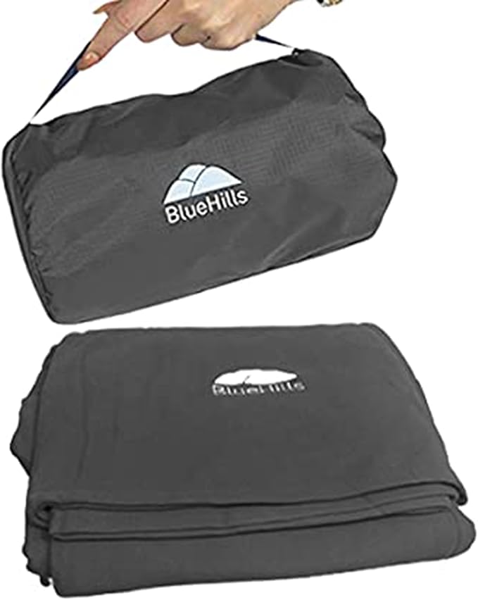 BlueHills Ultra Compact Travel Blanket Pillow in Portable Bag Case Soft 70 X 56 with Strap Backpack Clip Premium Cozy Soft Compact Pack Large Blanket for Airplane Flight Layover Grey - Gray C002
