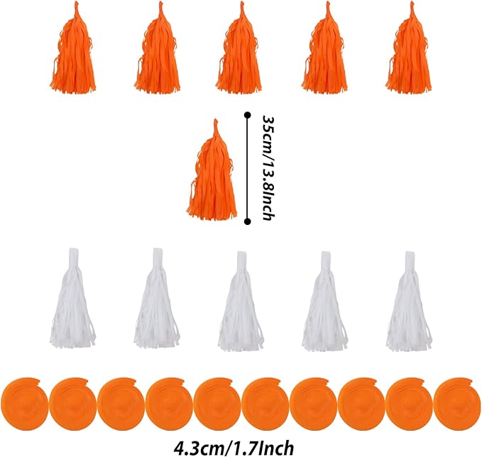 ZERODECO Party Decorations, 41 Pcs Orange Papar Fans Pompoms Garlands String Tissue Paper Tassel for Halloween New Years Spring Festival Wedding Birthday Party