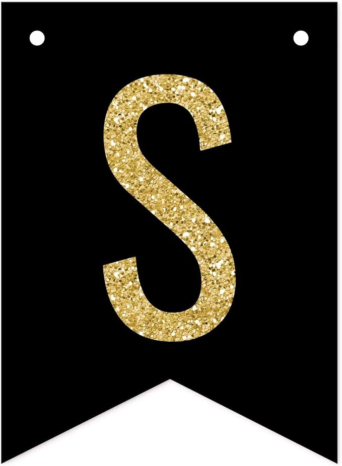 Andaz Press Faux Gold Glitter on Black Wedding Party Banner Decorations, She Said Yes!, Approx 5-Feet, 1-Set, Colored Hanging Pennant Decor
