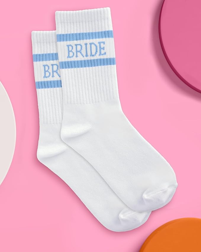 xo, Fetti Bride Socks, White + Blue | Bride To Be Something Blue Gift, Bachelorette Decorations, Wedding Day Slippers, Bridal Footwear Gift