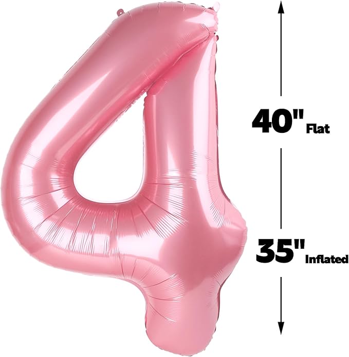 40 Inch Pearlescent Pink Large Number 4 Balloons, Giant Foil Number Four 14 24 34 40 44 Balloons, Pearl Pink Mylar Big Balloon for Anniversary Graduation Decorations