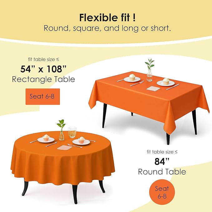 Craft And Party 12-Pack Orange Plastic Tablecloths – 84 Inch Round Disposable Table Covers, Heavy Duty & Waterproof for Parties, Events, Banquets, Orange