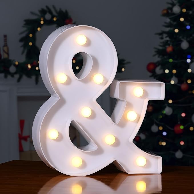 Foaky LED Letter Lights Sign Marquee Light Up Letters Sign for Night Light Wedding/Birthday Party Battery Powered Christmas Lamp Home Bar Decoration(&)