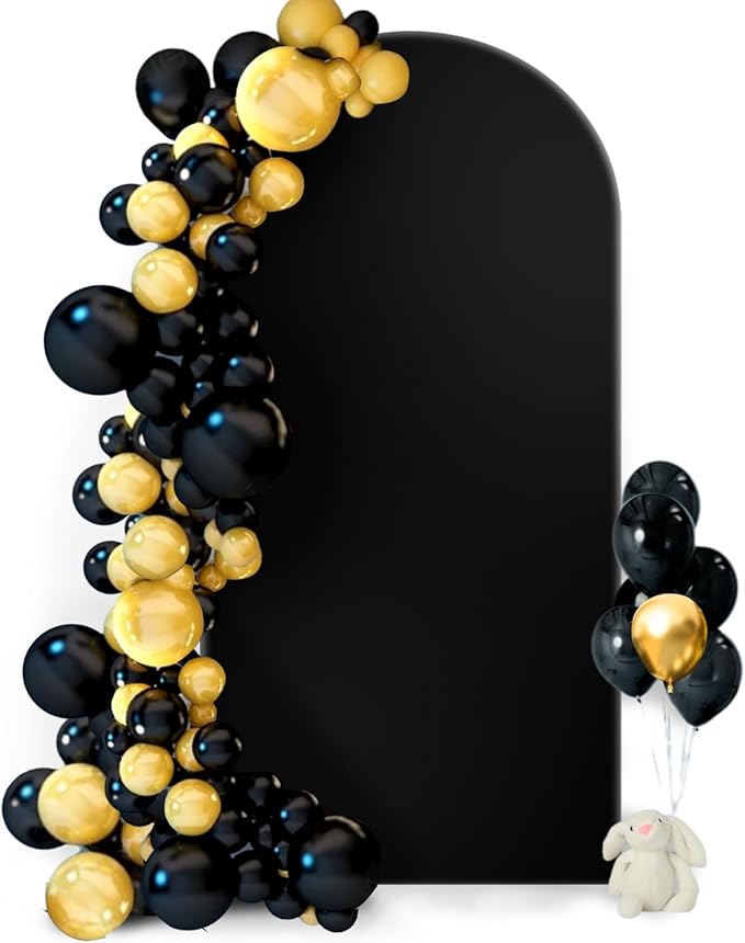 Hemmotop 7.2 ft Black Arch Backdrop Cover (No Arch Stand), Double-Sided Spandex Arch Covers Stretchy Backdrop for Party, Wedding, Birthday, Baby Shower, Reusable for Balloon Arches