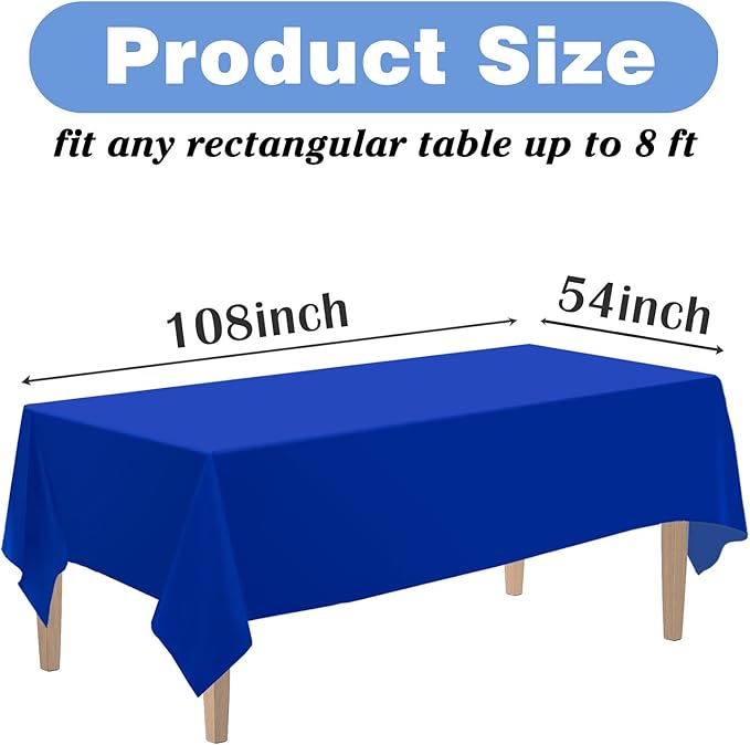 Kopokita 2PCS Royal Blue Plastic Tablecloths 54 x 108 Inch, Disposable Table Cloths Rectangle Party Table Covers