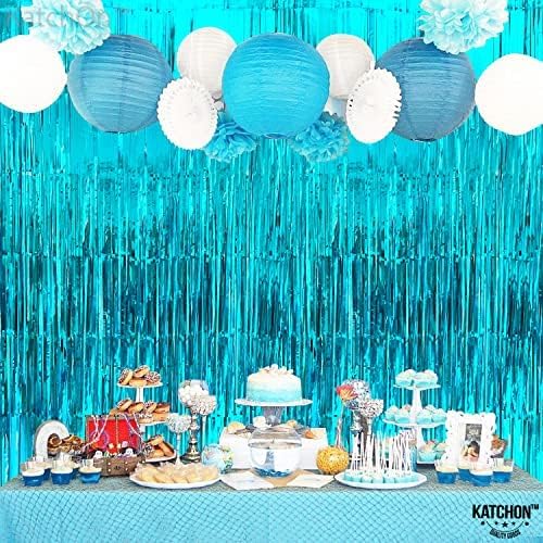 KatchOn XtraLarge Blue Foil Fringe Curtain - 3.2x8 ft, Pack of 2 | Water Streamer Backdrop for Beach & Under The Sea Parties