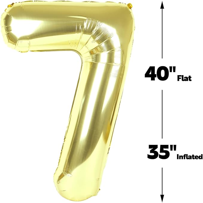 Digital Number 7 Champagne Gold Birthday Balloon 40 Inch, Foil Balloons for 7 17 27 70 77 Party Decorations Supplies, Light Gold Mylar Numbers Balloon for Seven Wedding Anniversary