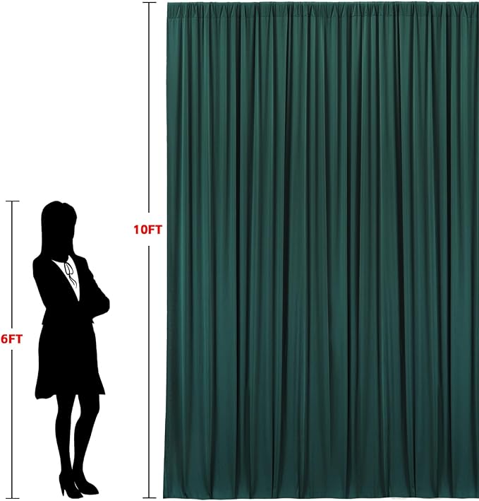 20x10ft Wrinkle Free Hunter Green Backdrop Curtain for Parties Soft Fabric Drapes Wedding Dark Green Curtain Backdrop for Birthday Party Decorations Background for Photography 5x10ft,4 Panels