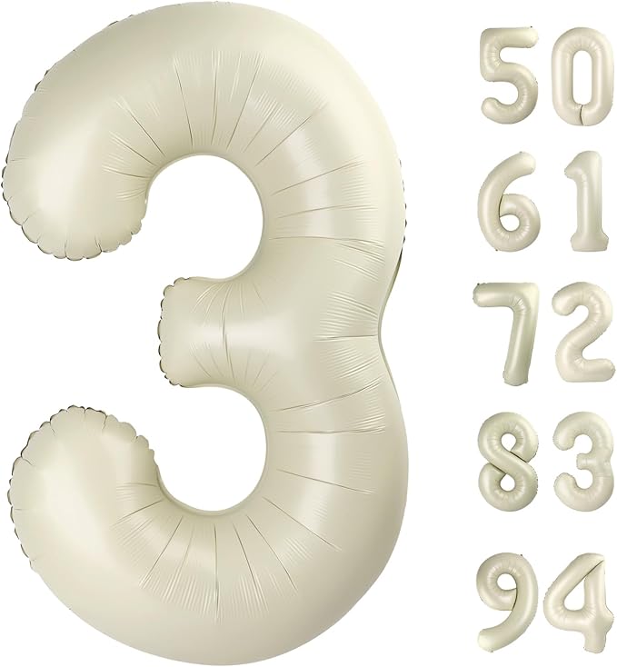 Cream 3 Balloon, Cream Number Balloons 40 Inch, 3rd Birthday Decorations for Kids Girls Boys, Men Women Party Supplies for Party Decorations, Number 3 Balloon