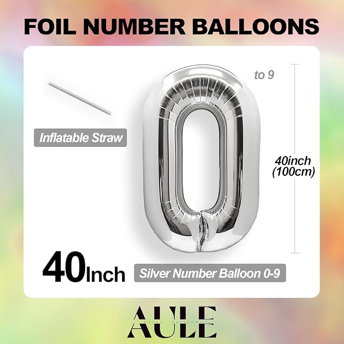 AULE 40 Inch Large 14 Balloon Numbers Silver, Big Foil Number Balloons, Giant Helium Happy 14th Birthday Party Decorations for Boy and Girl, Huge Mylar Anniversary Party Supplies