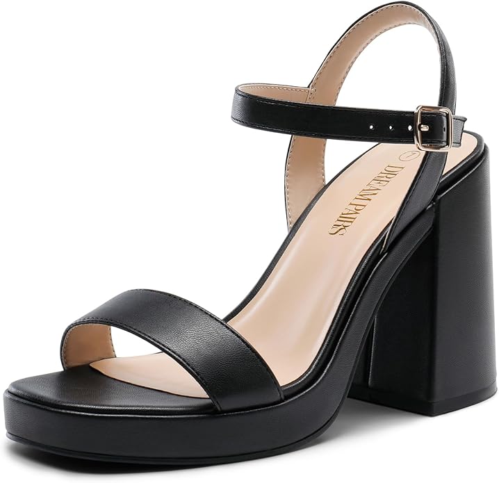 DREAM PAIRS Heels for Women Block Chunky Platform High Heels Open Toe Fashion Wedding Party Evening Prom Dance Ankle Strap Dress Pump Sandals Shoes