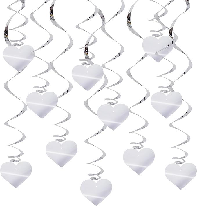 BEISHIDA Happy Valentine's Day Hanging Swirls Valentine's Decorations Silver Heart Hanging Ornament Wedding Anniversary Engagement Proposal Party Supplies Romantic Party Decorations Pack of 15
