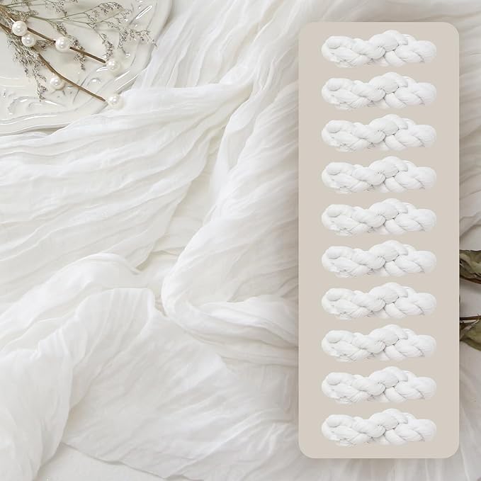 FEXIA 10 Pack Ivory White Gauz Table Runner 35x120 Inches Gauze Table Runner for Bridal Shower Wedding Party First Communion Centerpiece Engagement Boho Table Decoration (Ivory White)