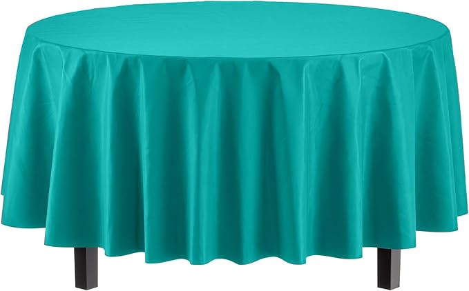 12-Pack Premium Plastic Tablecloth 84in. Round Table Cover - Teal