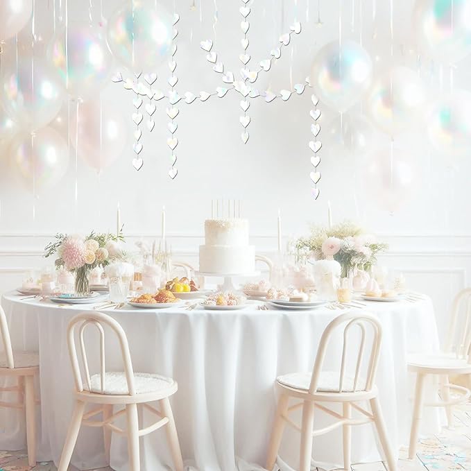Iridescent Party Decorations - 52ft Paper Heart Garland Streamers Banner for Birthday Wedding Bachelorette Baby Shower Bridal Shower Engagement Valentines Day Hanging Decor HongTongTong