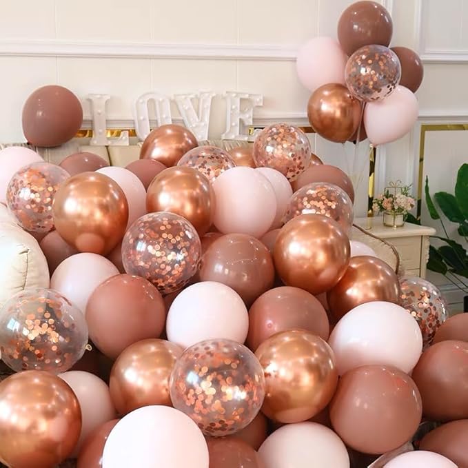 Bezente Rose Gold Confetti Latex Balloons - 60 Pack 12 inch Helium Rose Gold Confetti Balloons for Wedding Birthday Anniversary Bridal Shower Party Decorations