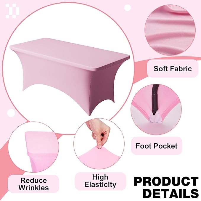 Trlyc 1 Pack 8FT Spandex Table Cloth - 96 x 30 Inch Rectangular Stretch Tablecloth, Wrinkle Resistant Scretch Table Cover for Wedding, Party, Banquet, Picnic, Outdoor Decoration (1Pcs,Pink)