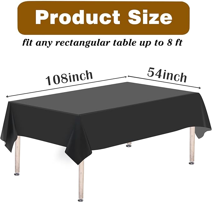 Kopokita 6PCS Black Plastic Tablecloths 54 x 108 Inch, Disposable Table Cloths Rectangle Party Table Covers